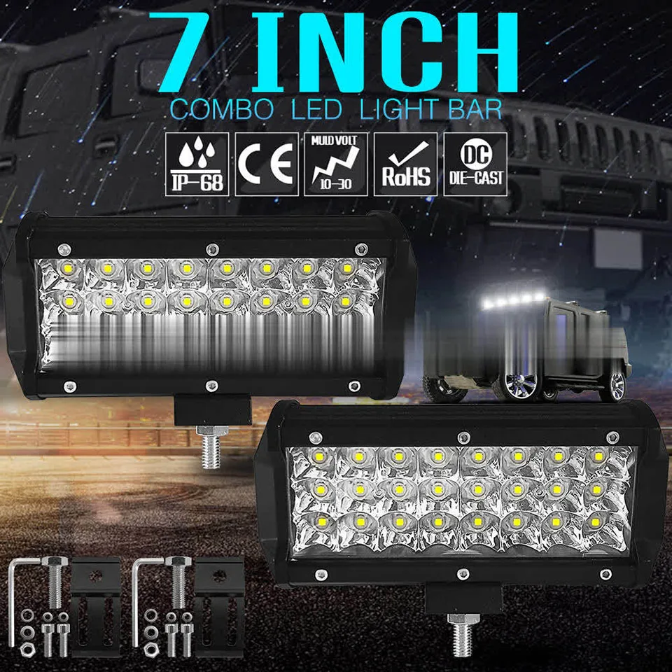 7 Inch 72W Led Work Light Bar Tri-Row Off Road 4x4 Fog Driving for Motorcycle Truck Tractor SUV 12V Boat | Автомобили и мотоциклы