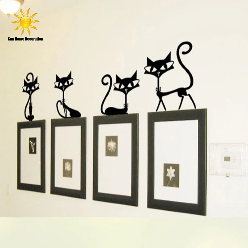 4 черных модных настенных наклеек наклейки в виде кота декор для гостиной ТВ