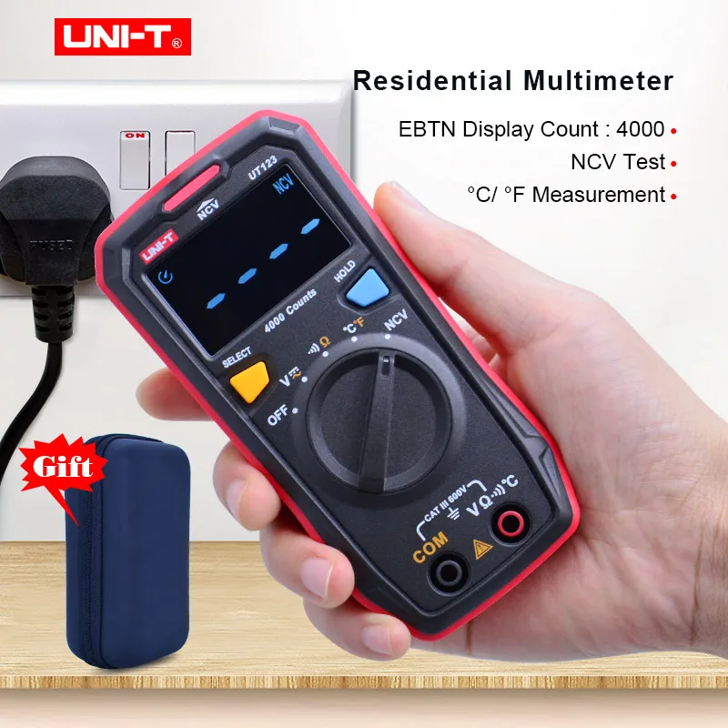 UNI-T UT123 Мини цифровой мультиметр; Удержание данных AC DC Вольт Метр; Ом Температура тест er; NCV/непрерывность тест с цветным экраном EBTN
