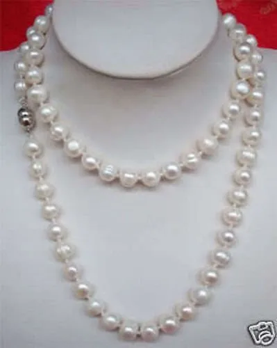 

Ожерелье из натурального пресноводного жемчуга, колье с белыми кристаллами, 48 дюймов, 7-8 мм, бесплатная доставка