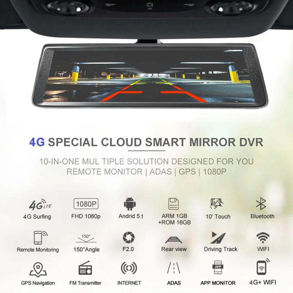 HGDO 1" ips 4G Автомобильные видеорегистраторы Android зеркало с камерой заднего вида ADAS Bluetooth wifi 1080p camara automovil зеркало навигатор