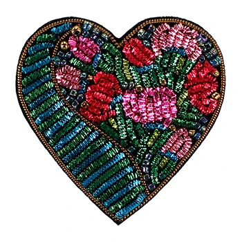 heart Подсолнечное сердце нашивка в форме рыбы брошь индии шелк провода ручной работы вышитый значок эмблема на ткани бисер, стразы Костюмы украшения - Цвет: heart