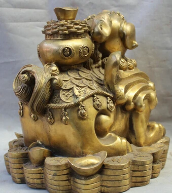 Бесплатная доставка китайский латунный по феншуй фу Pixiu Единорог зверь Kylin чаша