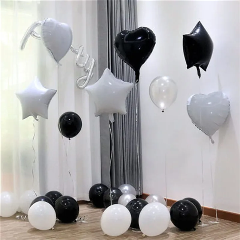 5pcs 18inch golden silver Heart Balloons confetti balloons 18inch foil stars balloons Metallic Wedding Birthday Party Decor