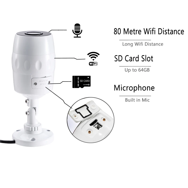 Водонепроницаемая IP-камера KingCam с Wi-Fi 1080P беспроводная цилиндрическая Наружная и