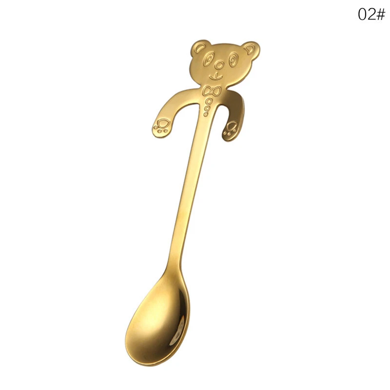 Gold Bear Aihogard, 1 шт., нержавеющая сталь, мультяшный медведь, гитара, ложка, креативная, молоко, кофе, ложка, мороженое, чайная ложка, Аксессуары для посуды - Цвет: Gold Bear