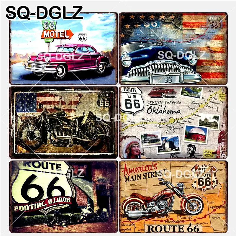 [SQ DGLZ] Новый оловянный знак MOTEL ROUTE 66 Настенный декор американские мужские уличные