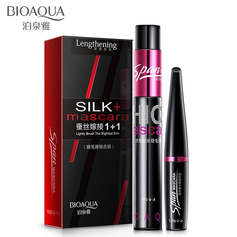 Black BIOAQUA, черная тушь с шелковым волокном, набор для макияжа, наращивание ресниц, удлинение объема, 3D волокно, тушь для ресниц, водостойкая косметика, 2 шт./лот - Цвет: Black