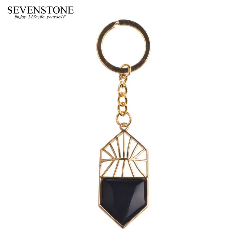 SEVENSTONE Charm ювелирные изделия из натурального камня аура Золотой щит сплав брелок