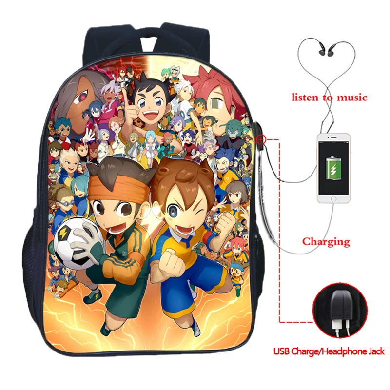 Рюкзак Inazuma Eleven Go для мужчин и женщин красивая школьная сумка с USB-зарядкой