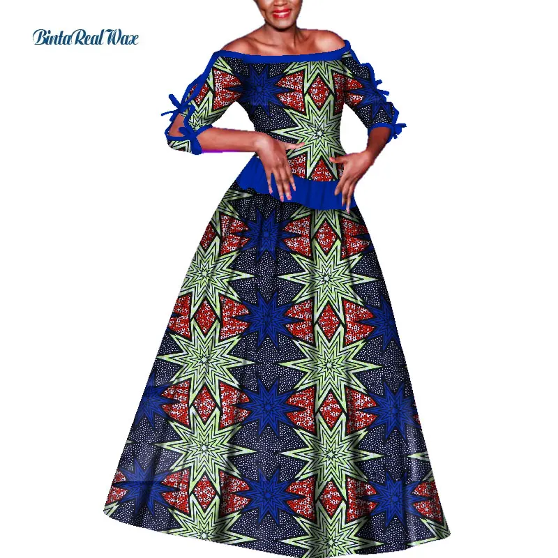 Women African Clothing 2 Skirts Sets Bazin Riche Dashiki African Clothes Print Patchwork Top and Tutu Skirts Sets  WY3475