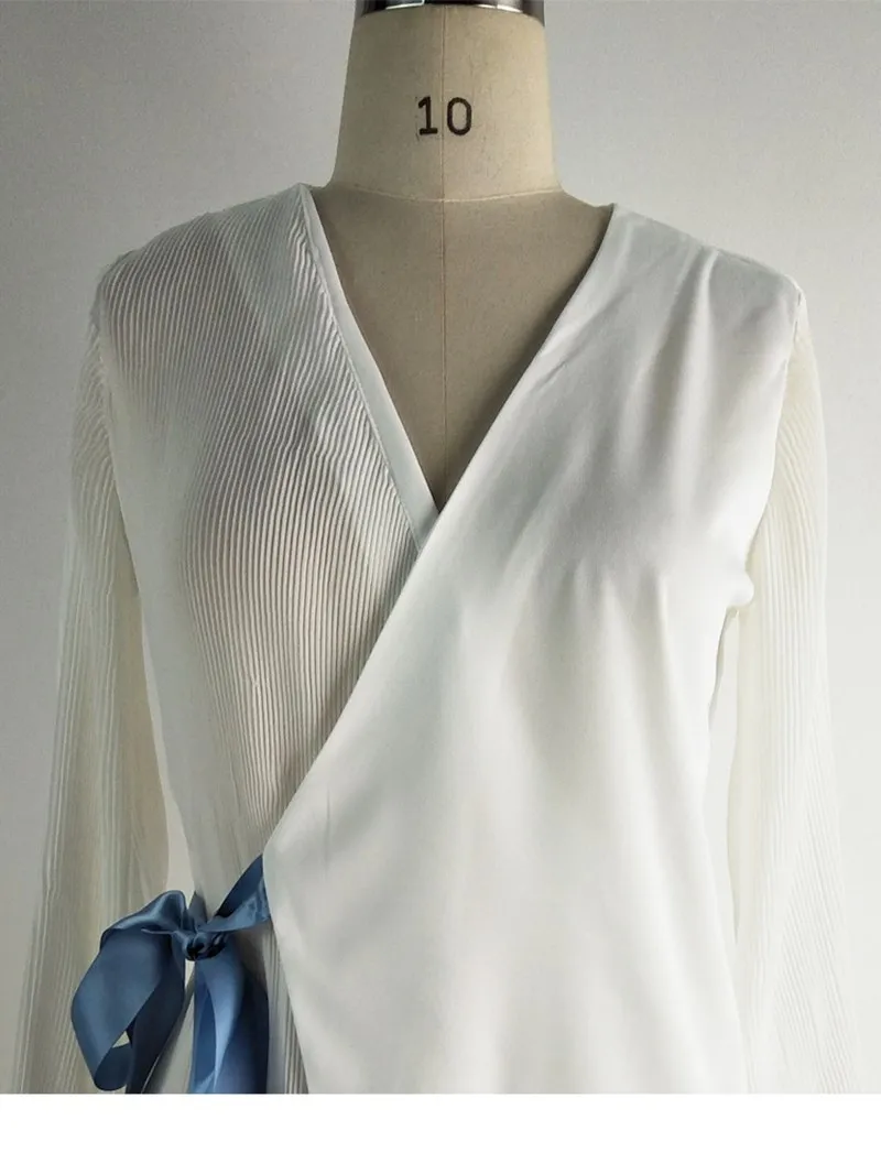 Женская белая рубашка в Корейском стиле Сексуальная Блузка с v-образным вырезом и