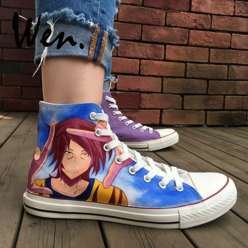 

Wen Hand Painted Canvas Shoes Design Custom Anime No Game No Life Women Men's High Top Canvas Sneakers Birthday Gifts