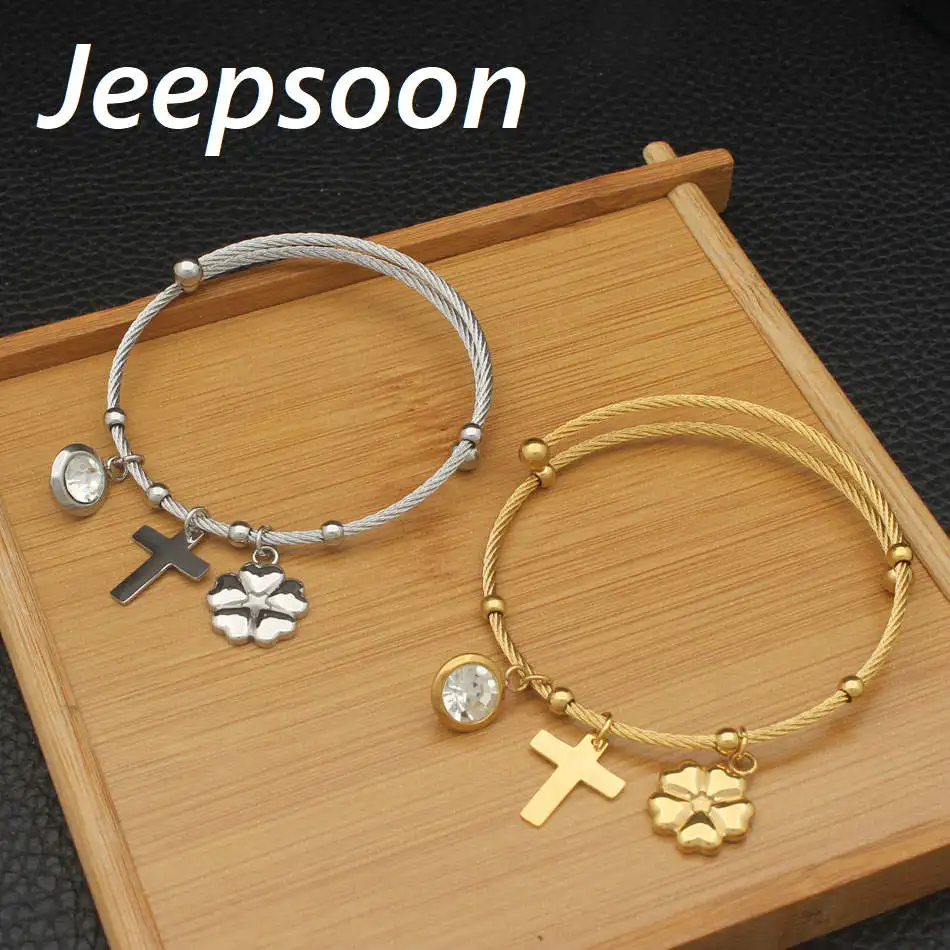 Fashion Stainless Steel Jewelry High Quality Charm Cross &amp Flowers Pendant Round Bracelets For Woman BEQHACBC | Украшения и
