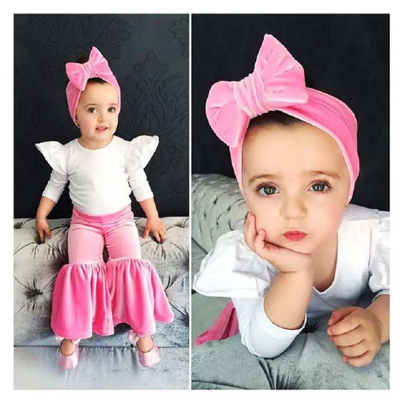 Новинка модная одежда PUDCOCO для маленьких девочек милые топы + расклешенные брюки