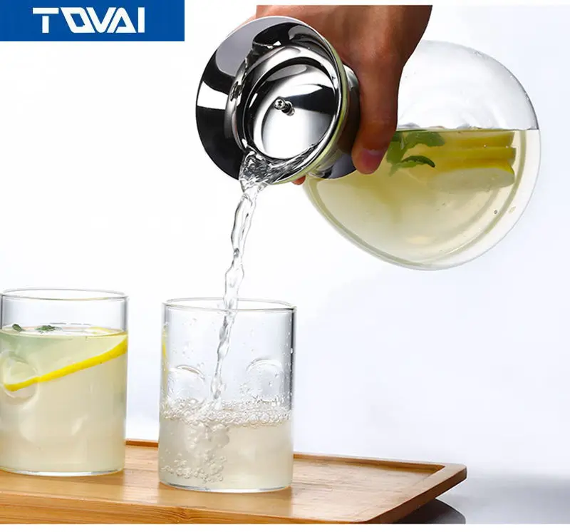 TQVAI-Waterpot Tea Wine Teapot 750-1000ml Kettle Glass Jug Coffee Pot Juice Container Large Capacity Cold Water | Дом и сад