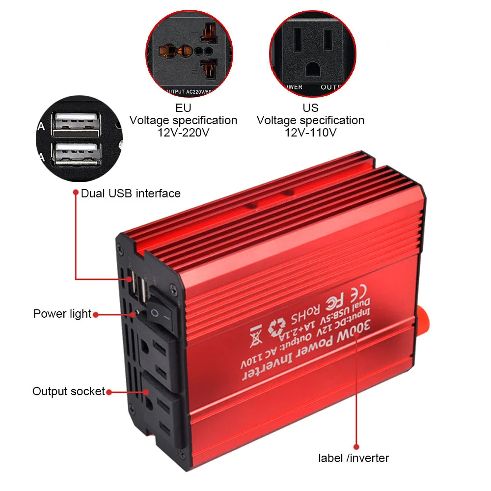 SUNYIMA 300 Вт Инвертор DC12V к AC110V/220 В двойной USB быстрая зарядка ЕС/США штекер для дома