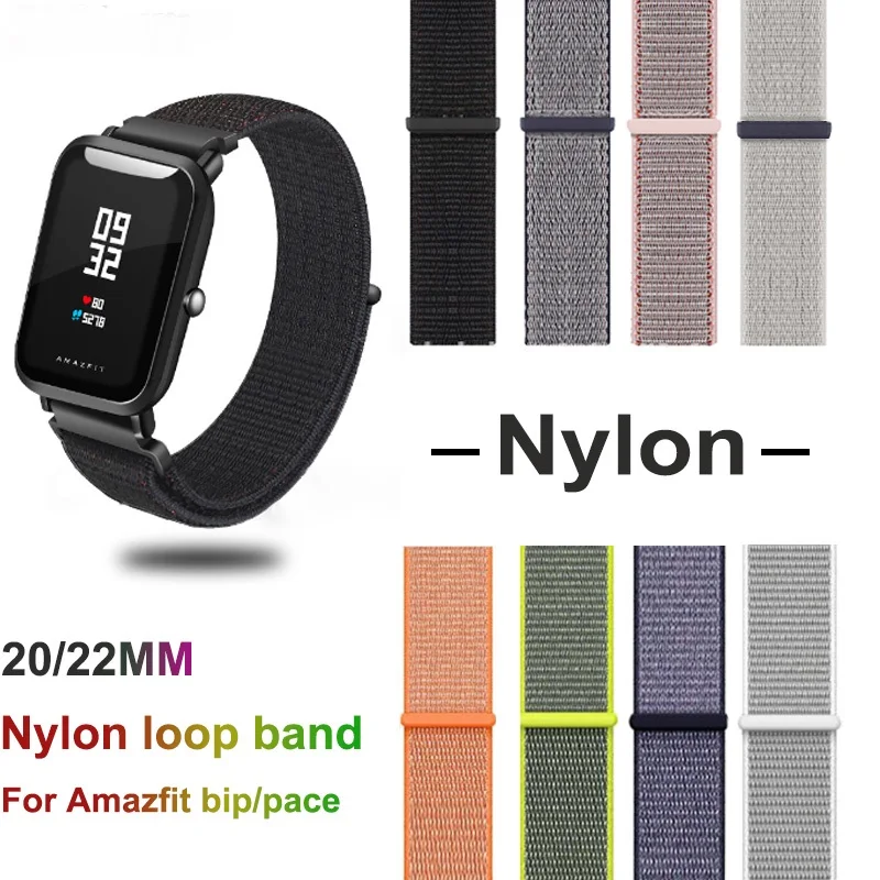 Нейлоновый Ремешок Для Xiaomi Amazfit Bip Pace ремешок на запястье нейлоновая петля ремешок на липучке аксессуары для часов браслет для huawei GT Band
