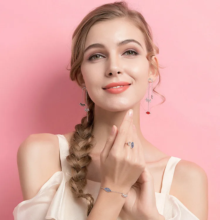 BAMOER 925 пробы серебряные завораживающие голубые глаза для лица прозрачные CZ открытые, кольца на палец для женщин ювелирные изделия из стерлингового серебра SCR173