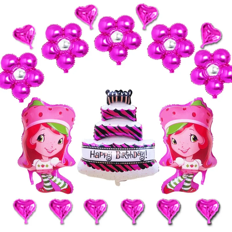 18pc pink set stawbe 18 шт воздушный шар из фольги Принцесса Золушка шары торт звезда цветок на день рождения Шары Набор для принцессы партия баллоны поставки - Цвет: 18pc pink set stawbe