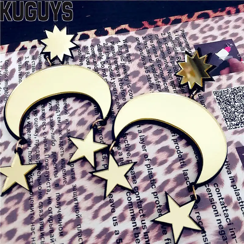 KUGUYS Acrylic Gold Mirror Drop Earrings for Women Sun Star Moon DJ DS Fashion Jewelry | Украшения и аксессуары