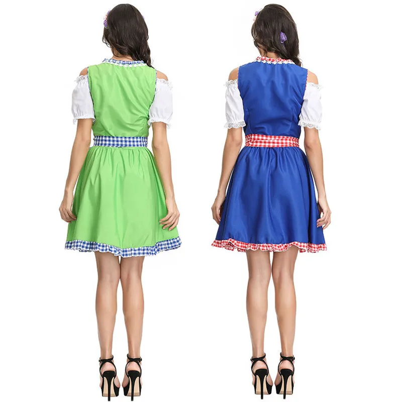 

2 Colors Women Summer Skirt Halloween Beer Girl Costumes Female Waitress Maid Cosplay Carnival Purim Nightclub bar party dress