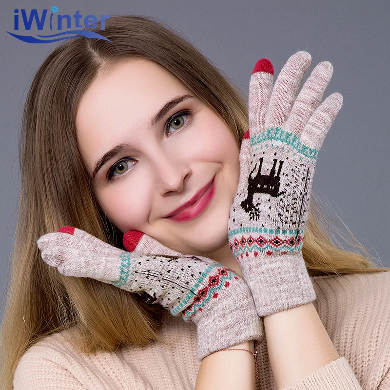 Iwinter Мода г. сенсорный экран Прихватки для мангала красочные Мягкий хлопок Зимние перчатки теплые смартфон для водительские перчатки подарок для Для женщин