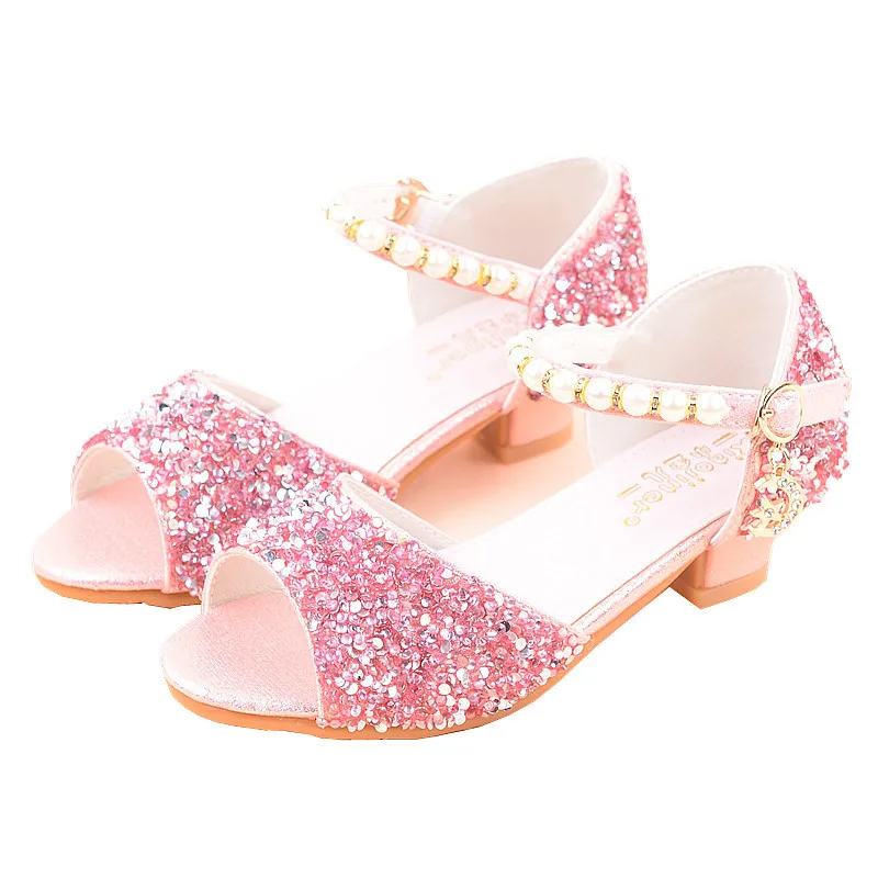 

2019 Girls Rhinestone Beading Open-toed High-Heeled Sandals, Kids Performance Dancing Princess Glitter Shining Summer Shoes