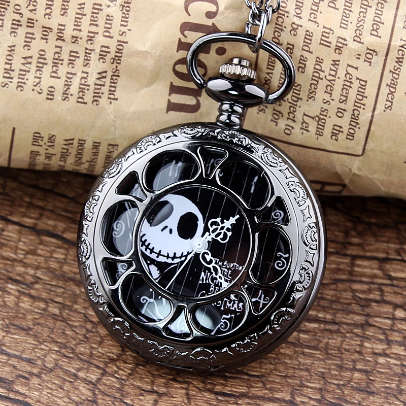 Jack Skellington Nightmare Before Christmas Vintage Hollow Quartz Pocket Watch Necklace Steampunk Women Men Tim Burton | Наручные часы