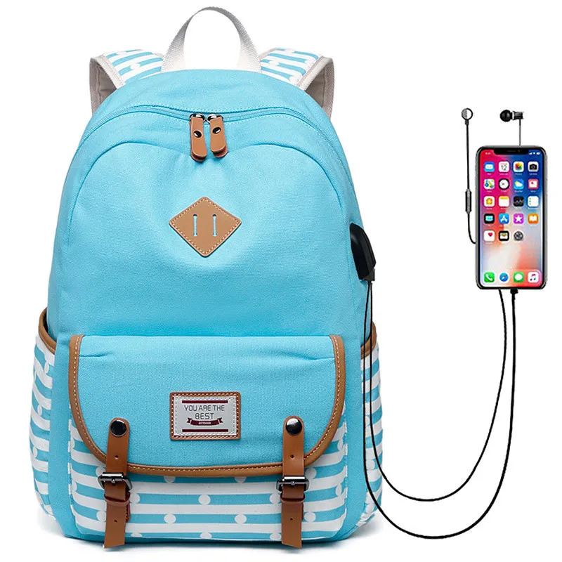 sky blue Женский рюкзак, рюкзаки с usb зарядкой, школьные сумки для подростков, девочек, рюкзак для ноутбука, mochila feminina, школьная сумка - Цвет: sky blue
