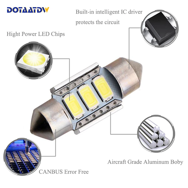 DOTAATDW 1x светодиодный 36 мм Canbus C5W лампы для внутреннего освещения номерного знака