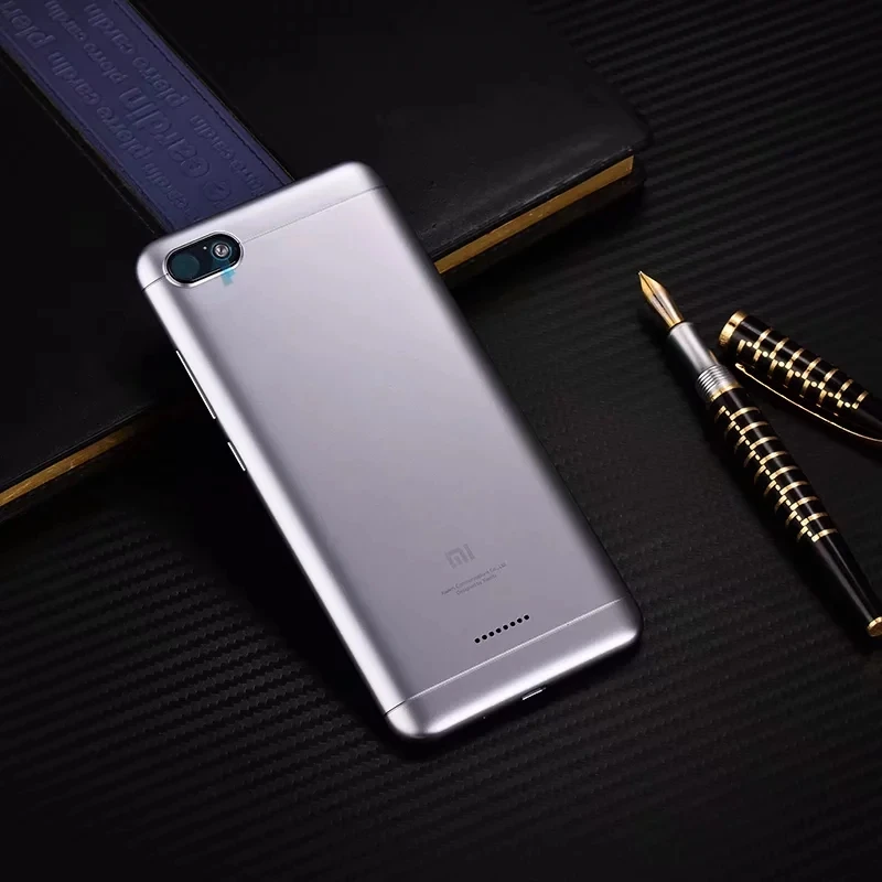 Серый Корпус для Xiaomi Redmi 6A Redmi6A, Пластиковая Задняя крышка на батарейке, запасные части, чехол с кнопками, объектив камеры - Цвет: Серый
