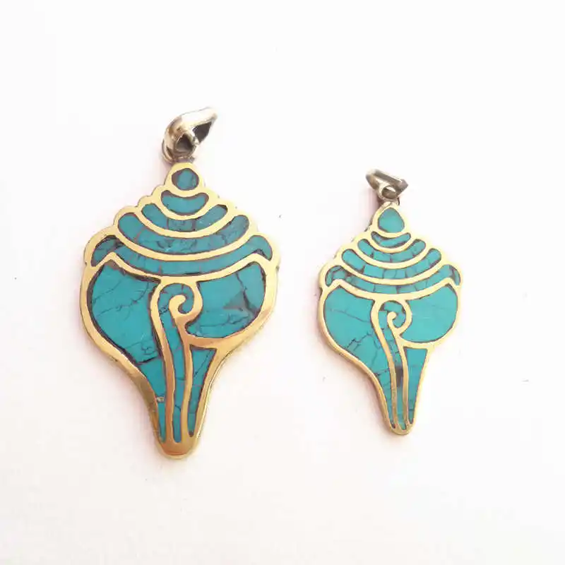 TBP151 Тибетский амулет латунный инкрустированный камень подвески в виде морской