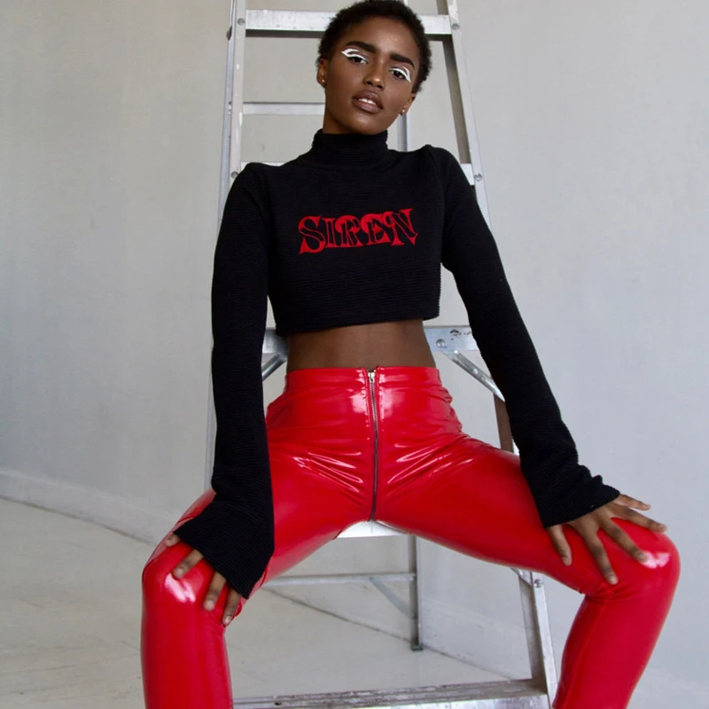 Высокое качество новые модные женские кожаные штаны обтягивающие на молнии