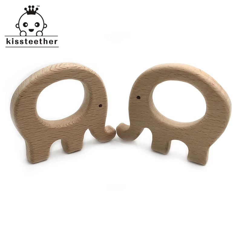 50pc DIY Wood Personalized Pendent Organic Beech Wooden Elephant Natural Handmade Baby Wooden Teether For Baby Teething Nursing