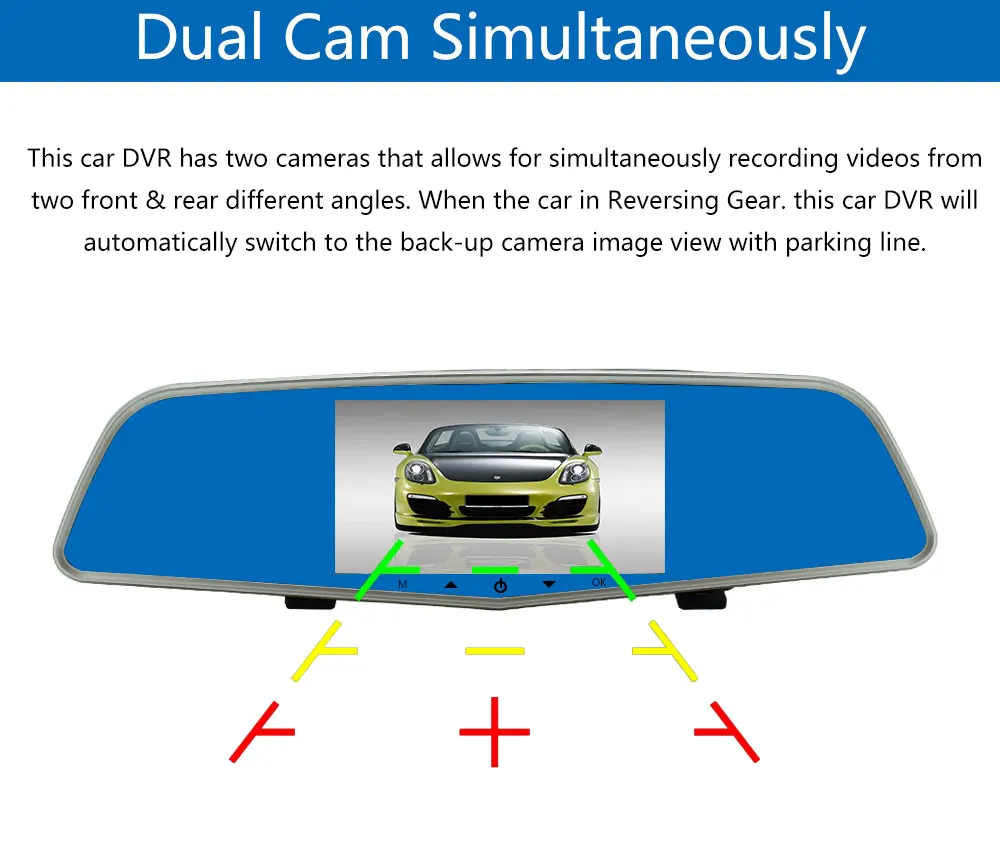 H320 Car Camera Recorder Mirror Registrator 5&quot IPS with Cycle Recording Full HD 1080P Dash Cam DVR Video Super G-sensor | Автомобили и