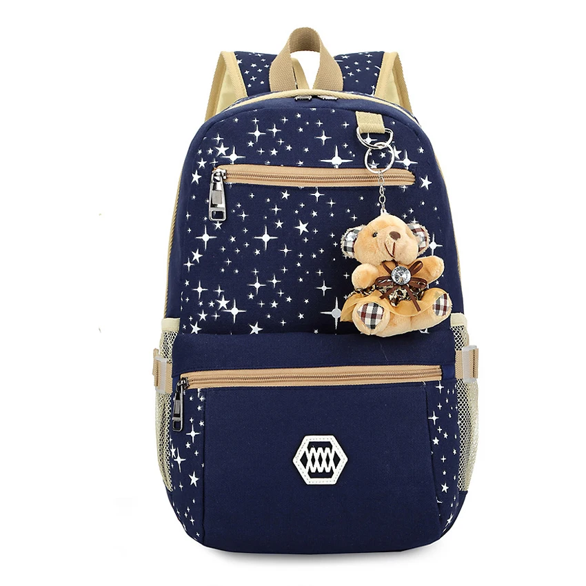 Модный холщовый школьный рюкзак для девочек набор с маленькими звездами Женская