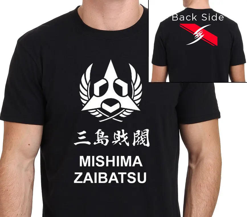 Мисима Zaibatsu логотип Tekken Мужская футболка Черная Размеры: S-M-L-XL-3XL Футболка с