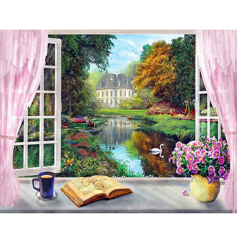 Полная квадратная Алмазная вышивка пейзаж 5d алмазная картина оконная рамка пейзаж Стразы книга мозаика вышивка крестиком домашний декор