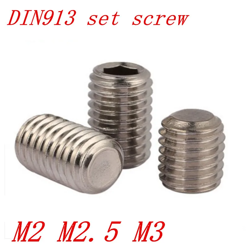 

50pcs/Lot din913 Metric Thread M2 M2.5 M3 m4 m5 m6 Stainless Steel Flat Point Grub screw Hex Socket Set Screws