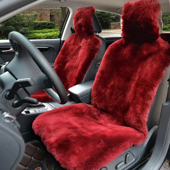 Red MUNIUREN австралийские шерстяные чехлы для сидений автомобиля зимние высококачественные цельные накладки из натуральной шерсти меховые подушки для сидений из овчины - Название цвета: Red