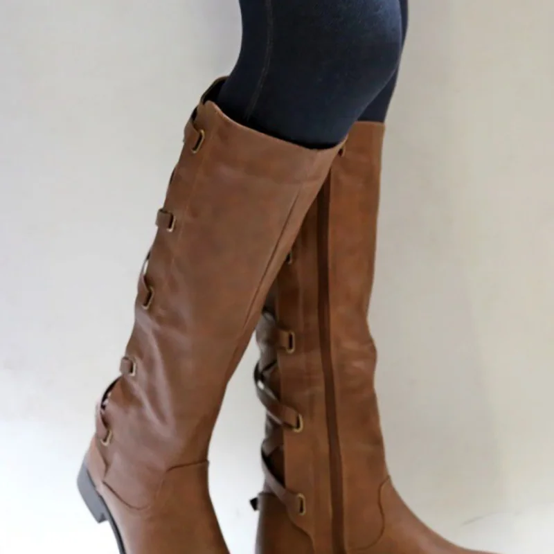 Модные женские байкерские сапоги COSIDRAM до колена из искусственной кожи осень-зима