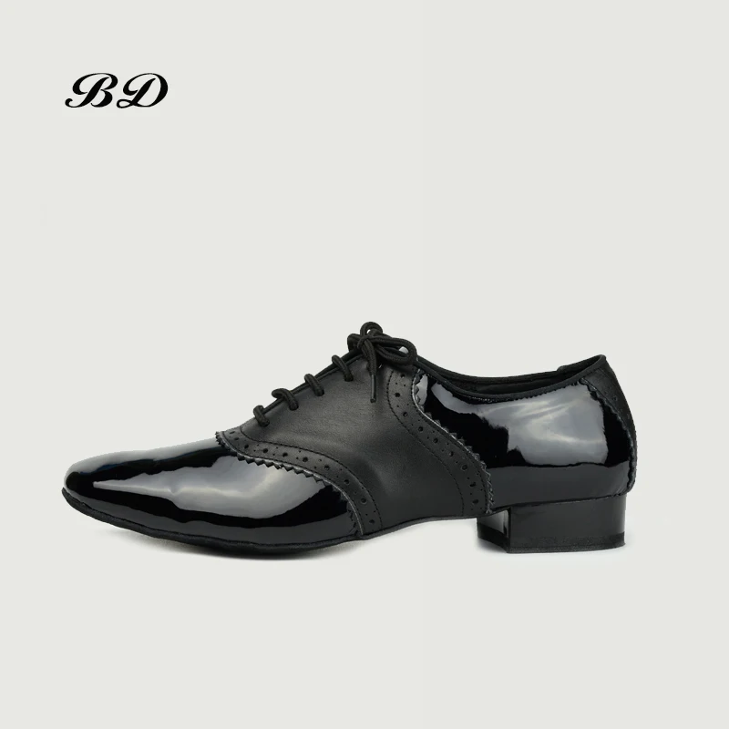 TOP BD Dance Shoes Ballroom MEN Latin Shoes Man Shoe BDDANCE 315 Authentic Straight Sole Black Into Soft Leather Patent Leather