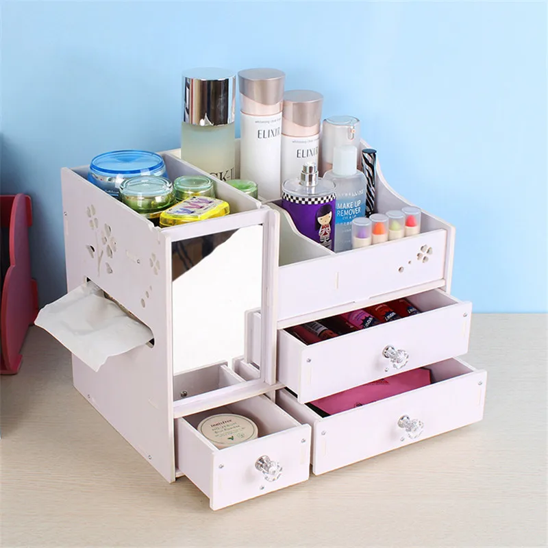 2018 New Wood Cosmetic Organizer Diy Assembly Wooden Organizador Makeup Drawers Factory Jewelry Box | Дом и сад