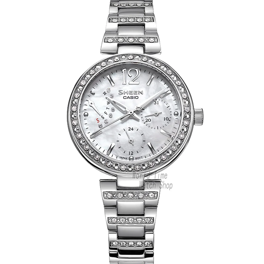 Часы Casio SHEEN женские часы Swarovski Crystal топ класса люкс комплект 50м Водонепроницаемые кварцевые женские часы женские Розовое золото Подарки Часы Спортивные часы relogio feminino reloj mujer montre homme bayan - Цвет: SHE3043D7A