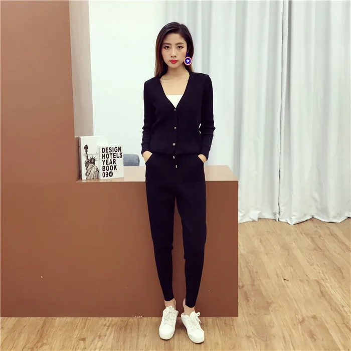 Женский трикотажный комплект из рубашки и брюк однобортная Однотонная рубашка с