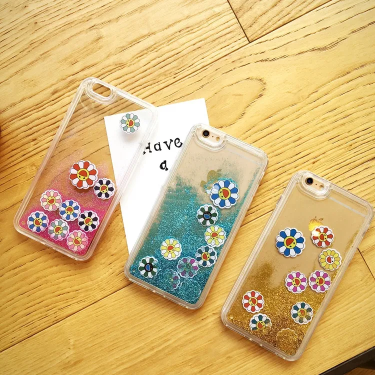 2016 Новых Прибыть прекрасный Блеск 3D Подсолнечника динамические liquid Quicksand Clear PC phone
