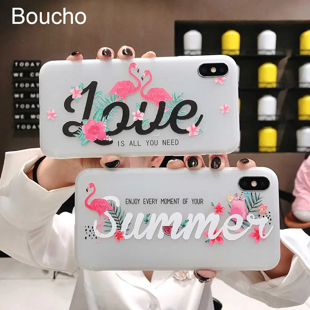 Чехол Boucho с милым рисунком фламинго для iphone XS MAX XR X 5 5s SE 6 6s 7 8 plus чехол телефона