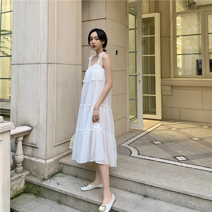 Платье Лето 2019 шифоновое платье женские сарафаны миди в пляжном стиле корейское