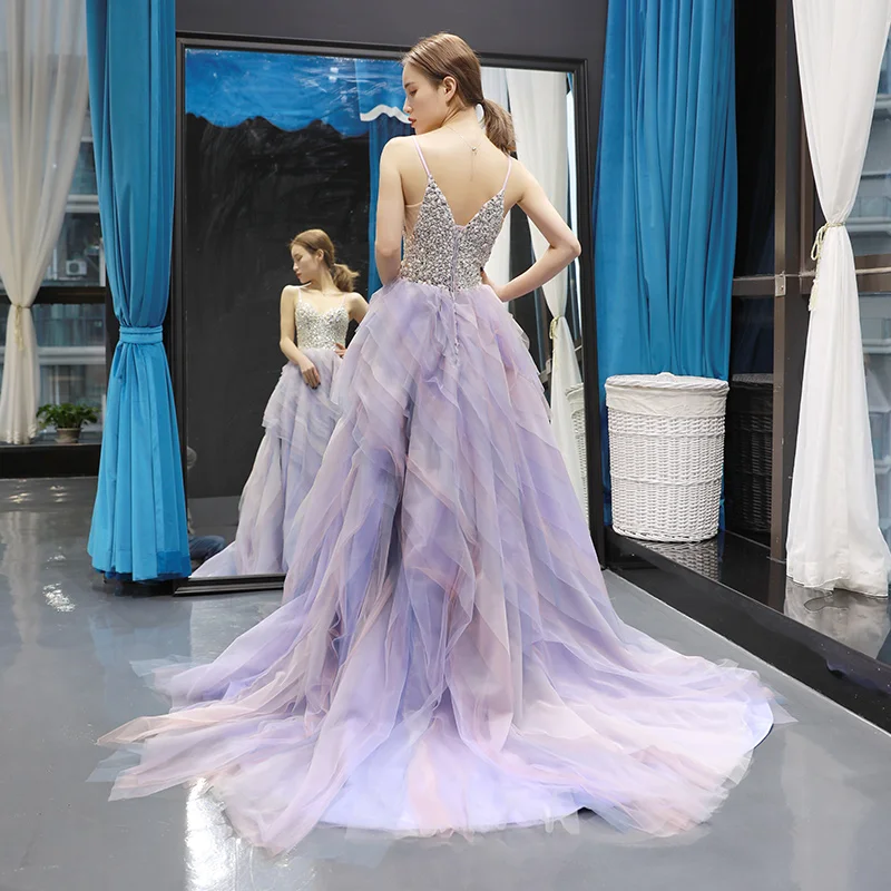 J66718 jancember evening gown colored spaghetti strap lace elegant evening dress with train new design 2019 kleid mit schleppe